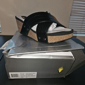 Volatile Black Croco Wedge Sandals